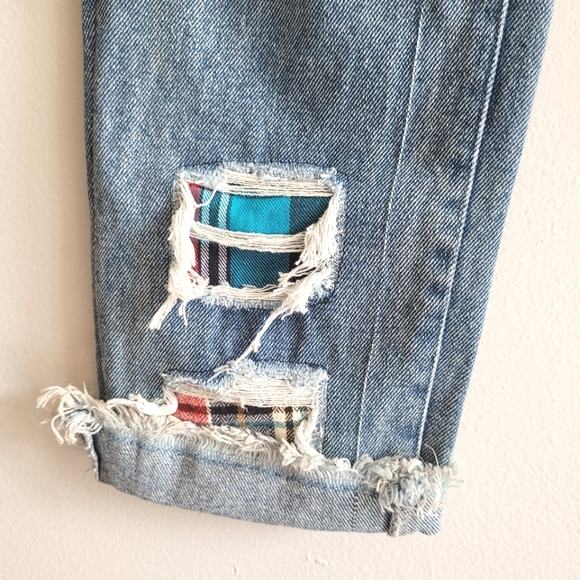 House of Holland Plaid Patchwork Distressed Jeans - Picture 5 of 8